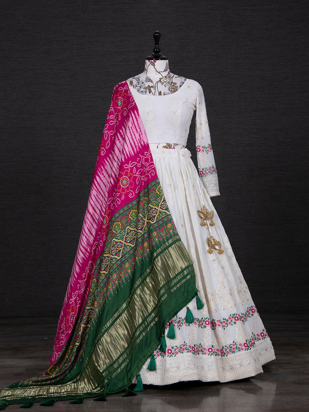 White Color Lucknowi Embroidery Work Georgette Lehenga Set