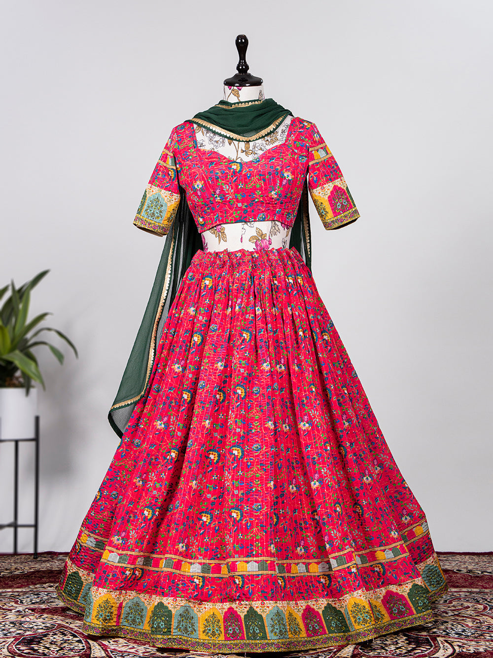 Rani Pink Color Crochet Sequins Embroidery Work Chinon Lehenga Choli