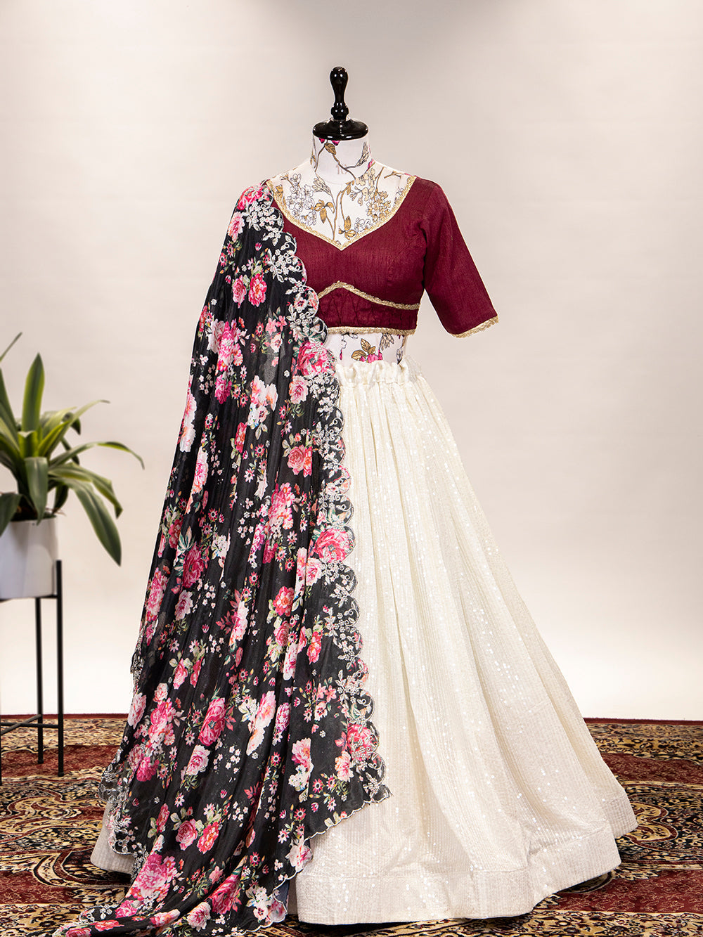 White Color Sequins And Thread Embroidery Work Georgette Lehenga Choli