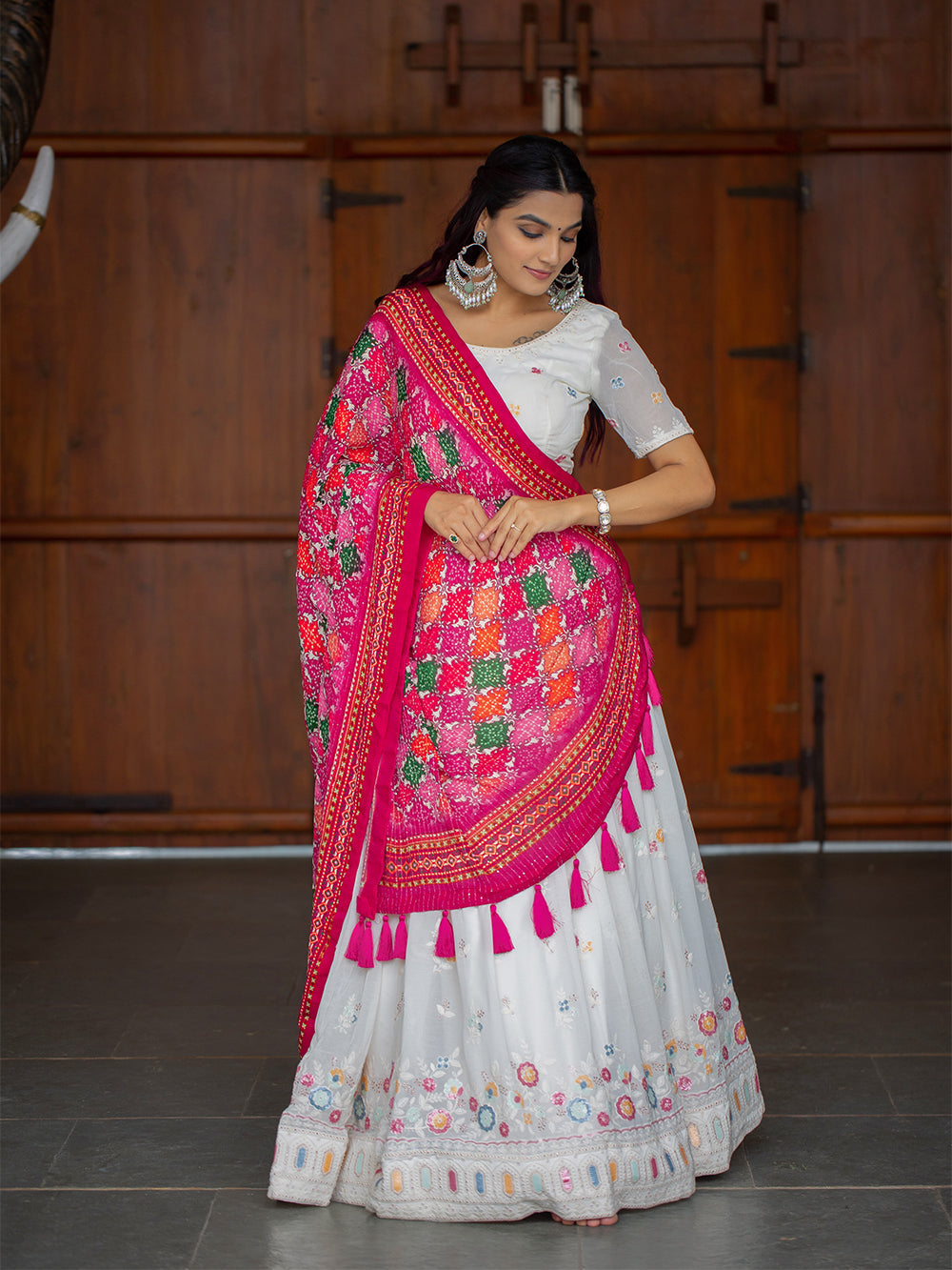 White color Lucknowi Chikankari Work Georgette Lehenga Choli