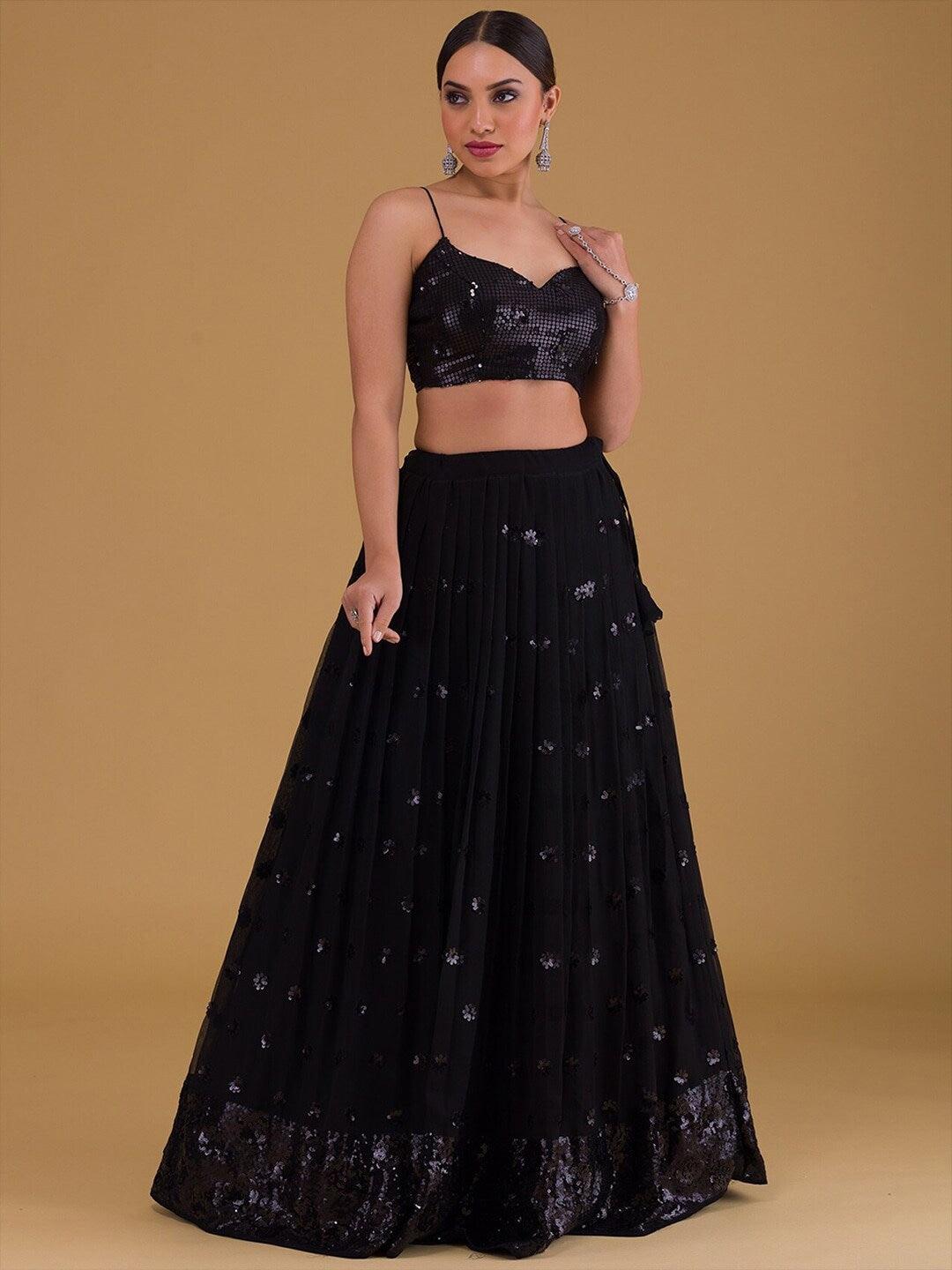 Black Georgette Sequinned Flared lehenga choli