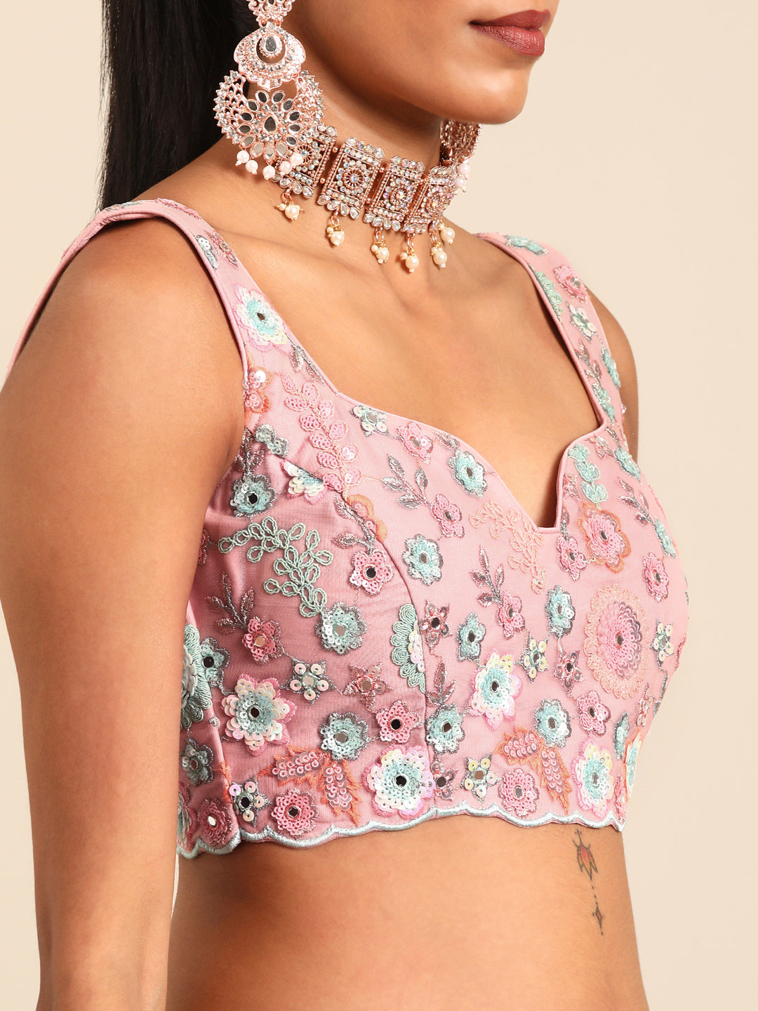 Captivating Coral Pink Net Lehenga Choli Set with Mirror Work and Sequins