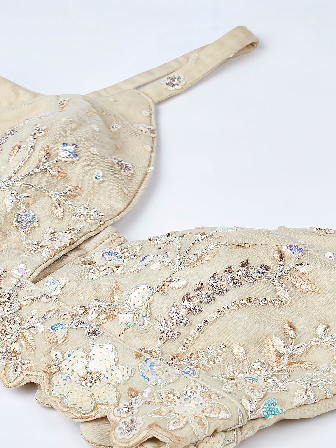 Captivating Cream Net Lehenga with Sequin & Zari Embellishments