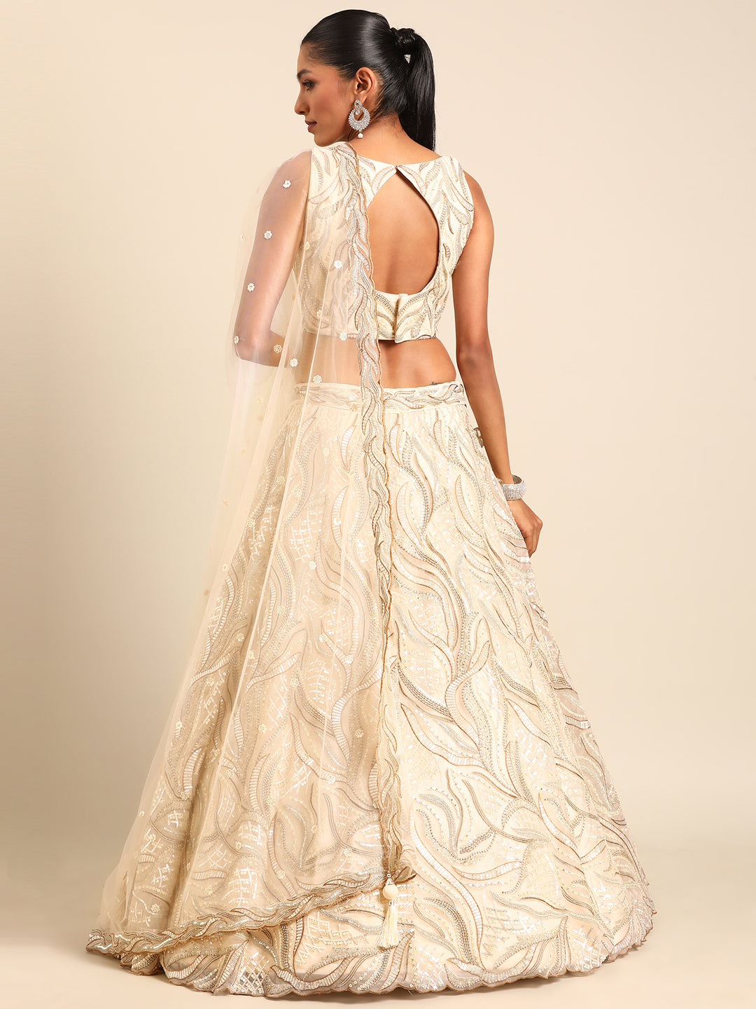 Captivating Cream Zari and Sequin Embroidered Lehenga Choli Set