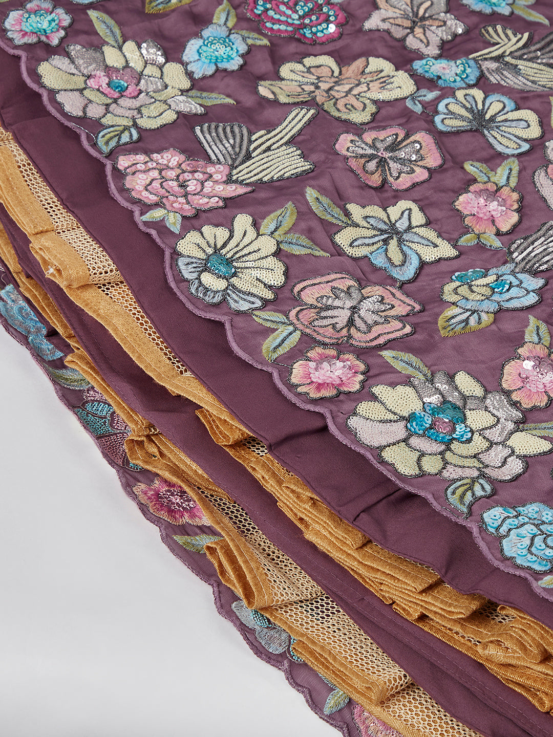 Captivating Lavender Sequinned Lehenga Choli Set with Thread Embroidery & Multicolor Dupatta