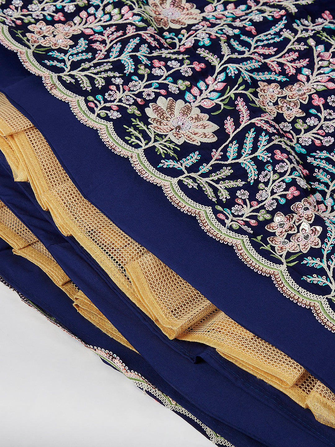Captivating Navy Blue Sequinned Lehenga Choli Set with Mirror Work & Embroidery
