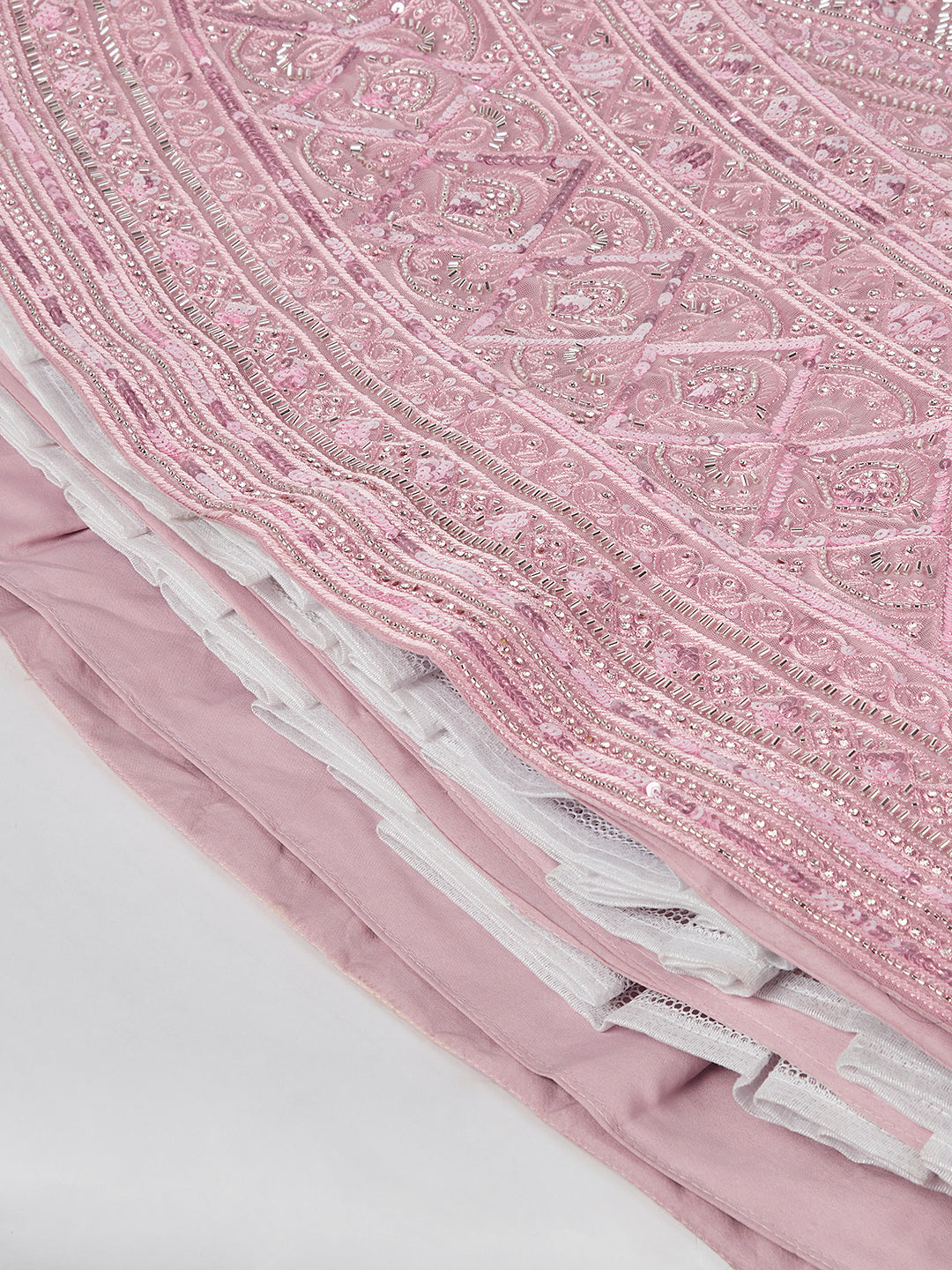 Captivating Pink Net Lehenga Choli Set with Cutdana, Sequins & Zardosi Embroidery