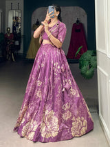 Captivating Purple Printed Festival Wear Crop Top Lehenga With Jacket