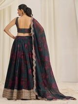 Captivating Teal Green Printed Organza Event Wear Lehenga Choli