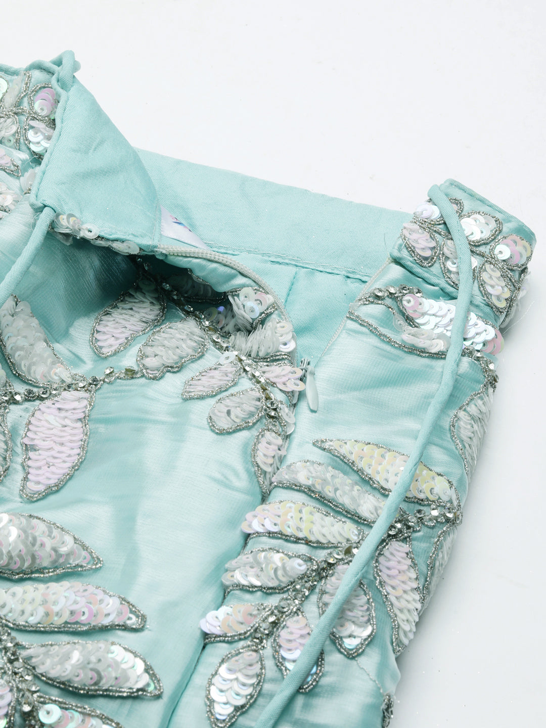 Captivating Turquoise Blue Organza Lehenga Choli Set with Sequin & Zarkan Embroidery