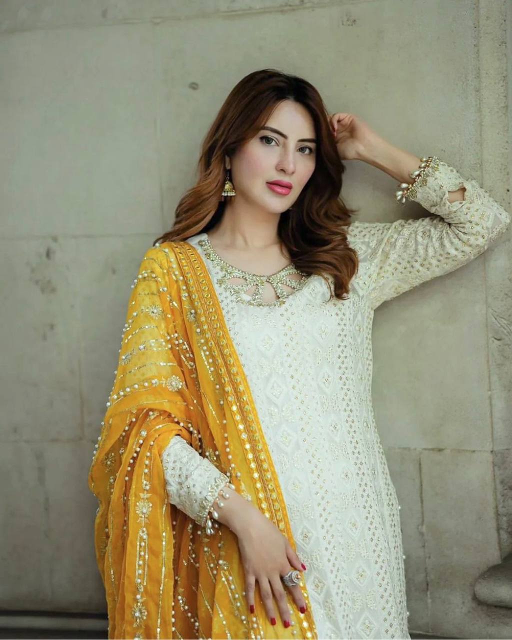 Captivating White Designer Party Wear Heavy Faux Georgette Top, Palazzo & Dupatta Set