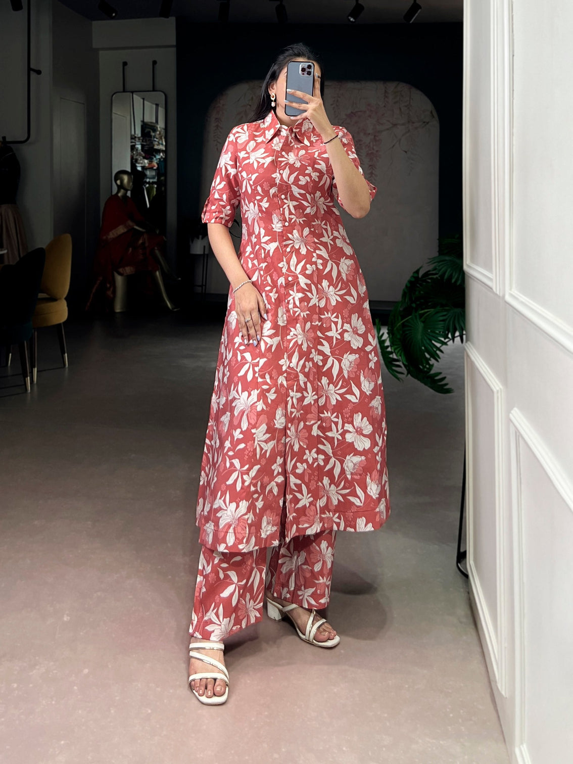 Carmine Printed Top & Bottom Set