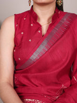 Carmine Red Silk Floral Printed Saree