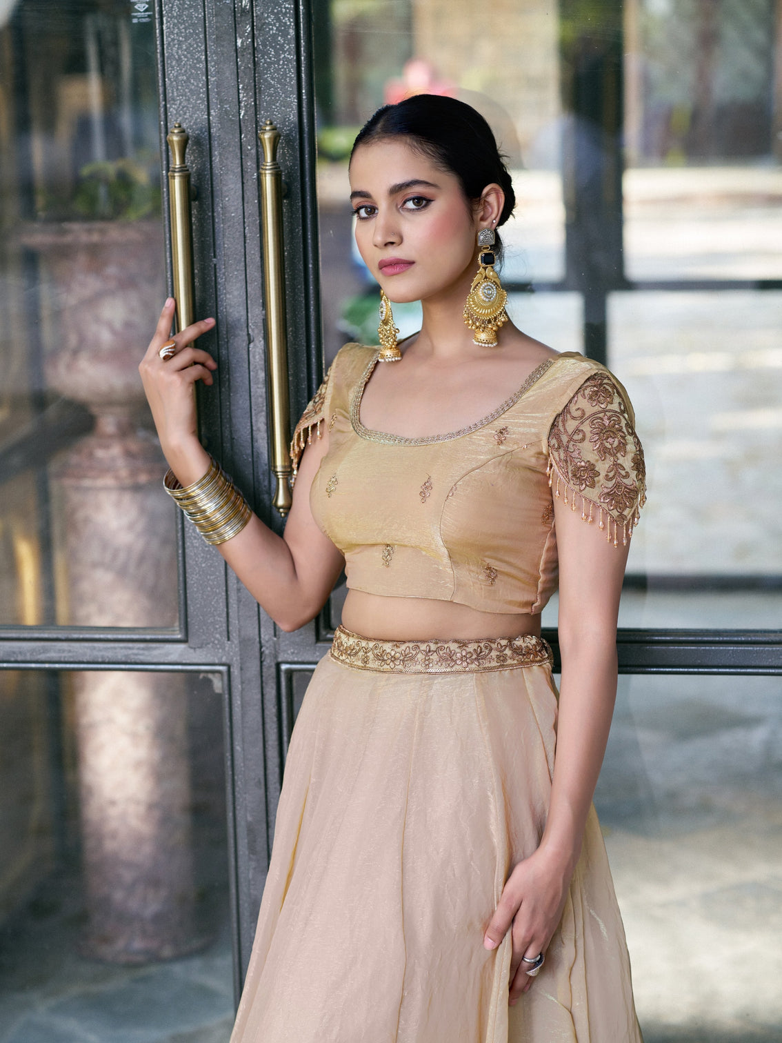 Cream color festival wear lehenga