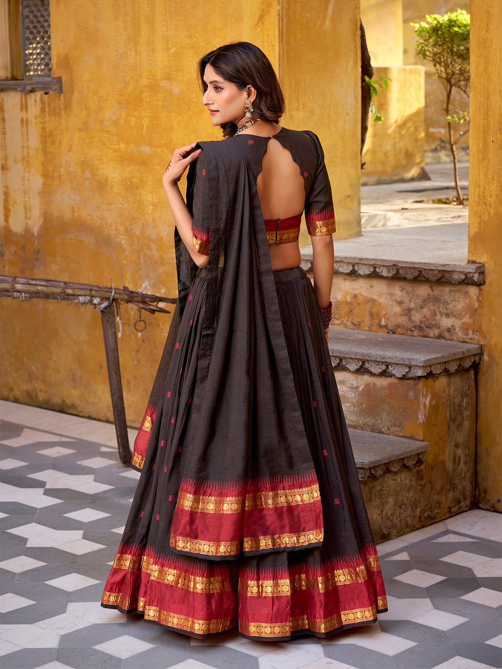 Black color zari weaving work chanderi lehenga choli