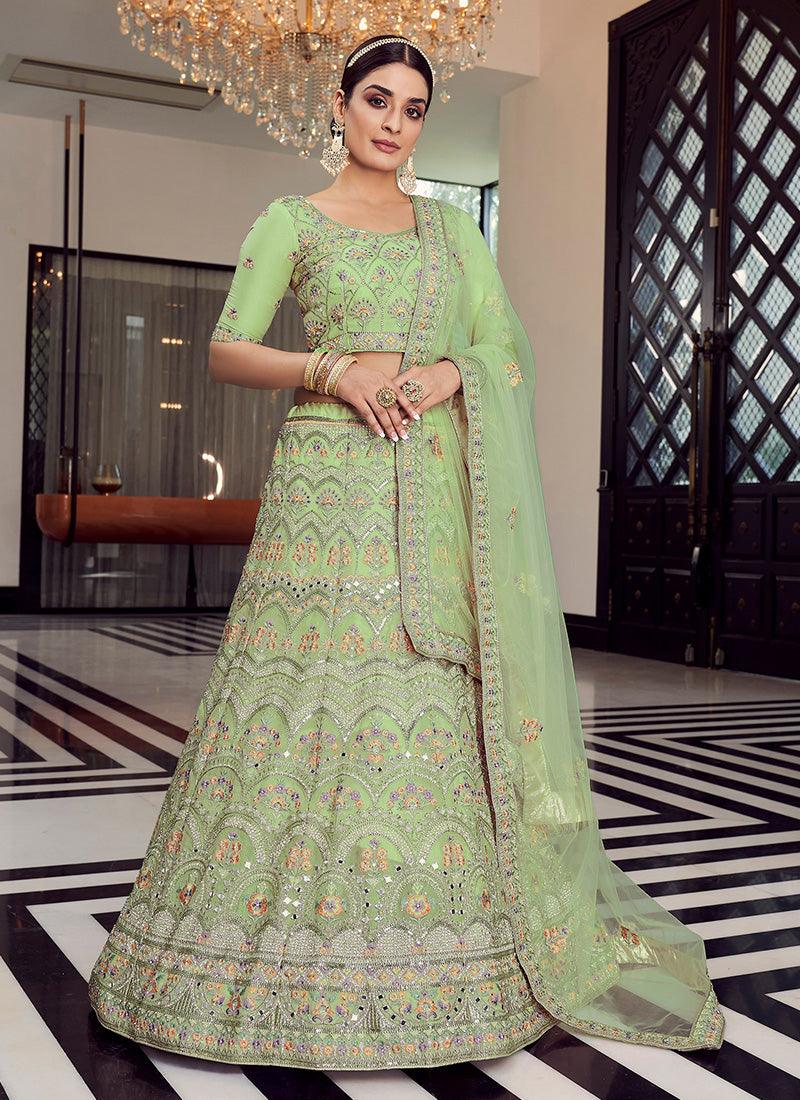 Ceremonial Pista Green Color Organza Base Kalidar Lehenga Choli