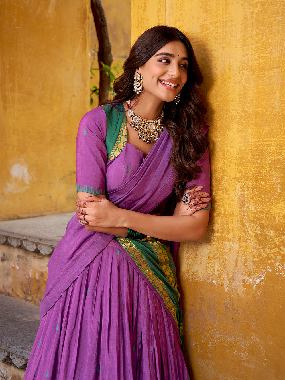 Purple color zari weaving work chanderi lehenga choli