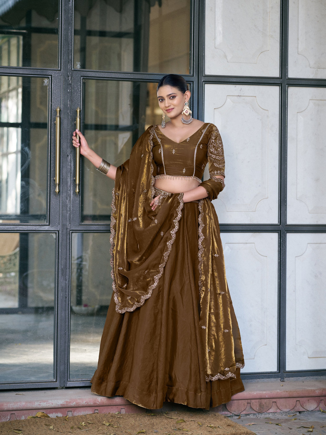 Brown color wedding wear fendi lehenga choli