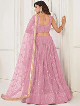 Charismatic Pink Thread Work Net Festivals Wear Lehenga With Dupatta