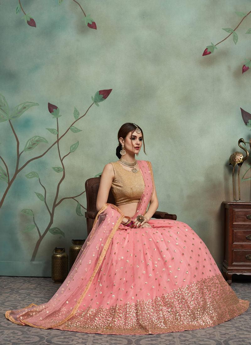 Charming Baby Pink Color Soft Net Base Sequins Work Lehenga Choli