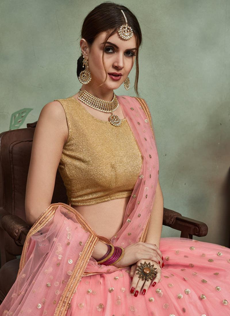 Charming Baby Pink Color Soft Net Base Sequins Work Lehenga Choli