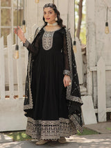 Charming Black Sequins Georgette Event Wear Gown With Dupatta