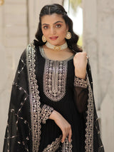 Charming Black Sequins Georgette Event Wear Gown With Dupatta