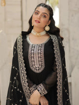 Charming Black Sequins Georgette Event Wear Gown With Dupatta