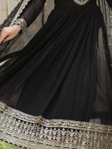 Charming Black Sequins Georgette Event Wear Gown With Dupatta
