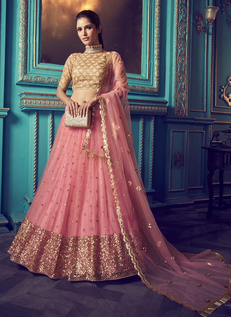 Charming Fairy Pink And Beige Soft Net Ethnic Designer Lehenga Choli