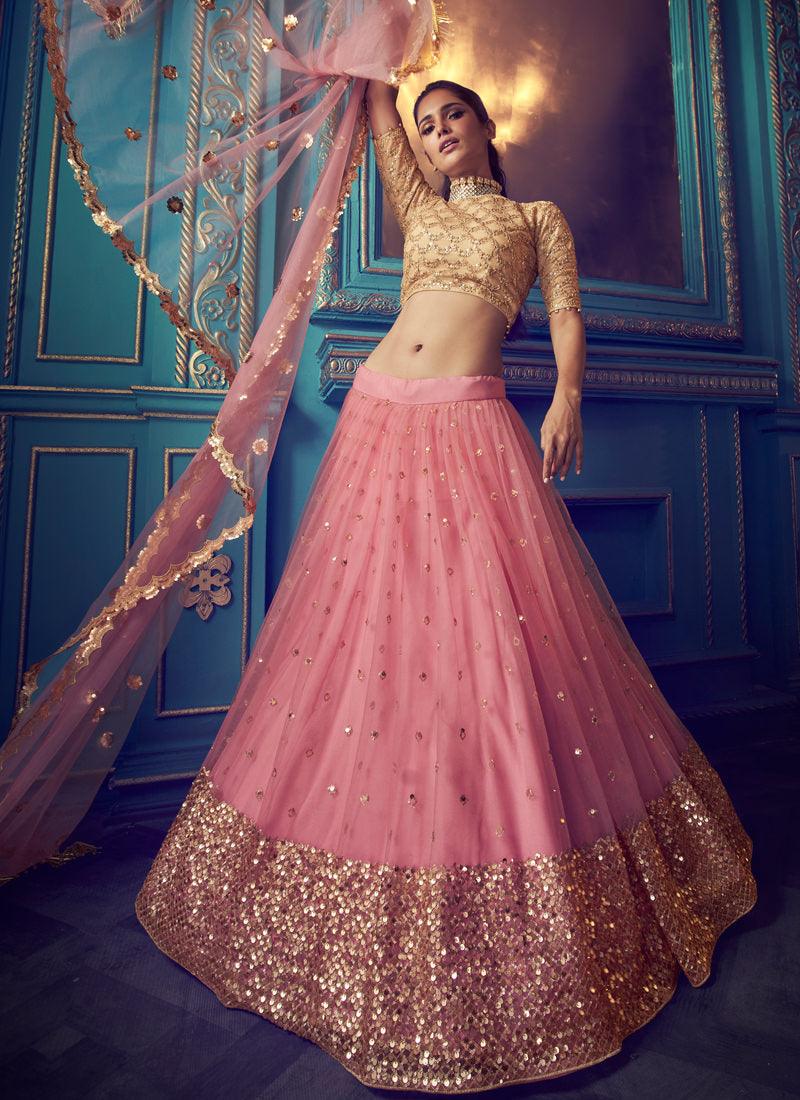 Charming Fairy Pink And Beige Soft Net Ethnic Designer Lehenga Choli