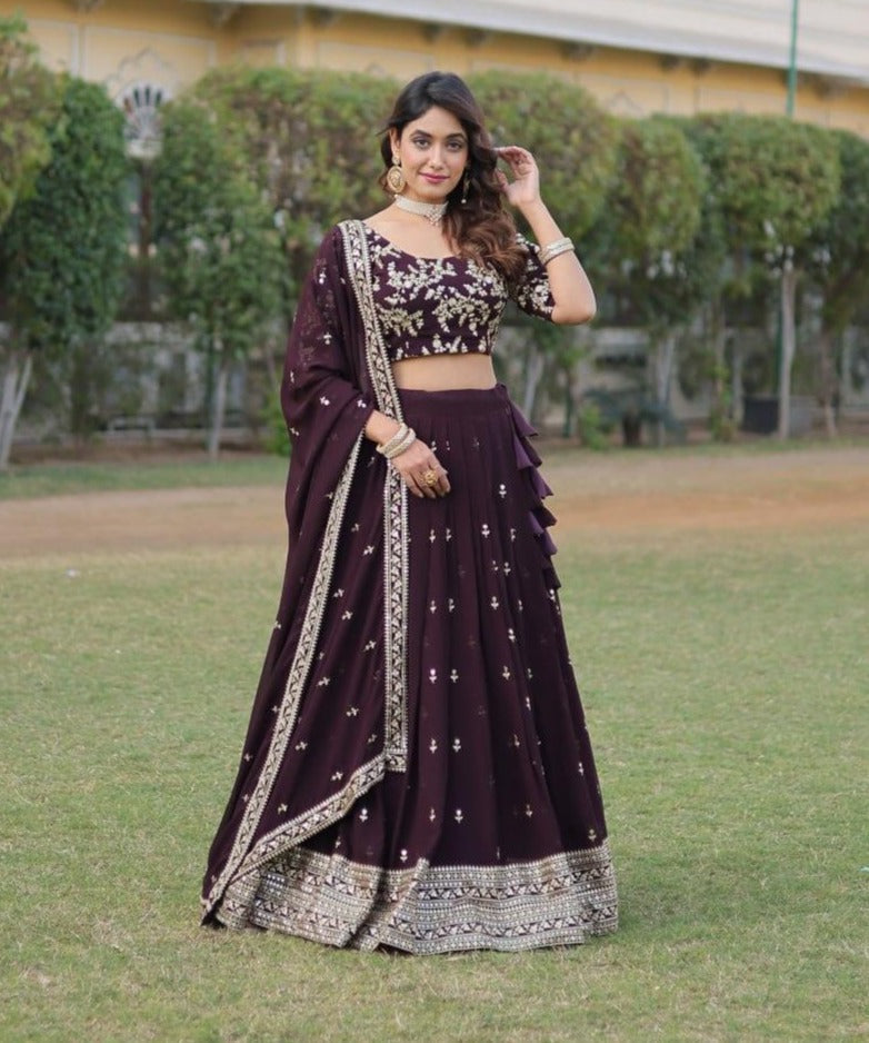 Charming Faux Geogette Heavy Sequins Embroidered Lehenga Choli Set