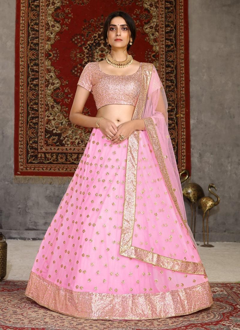 Charming Look Pink Color Soft Net Base Sequins Work Designer Lehenga Choli