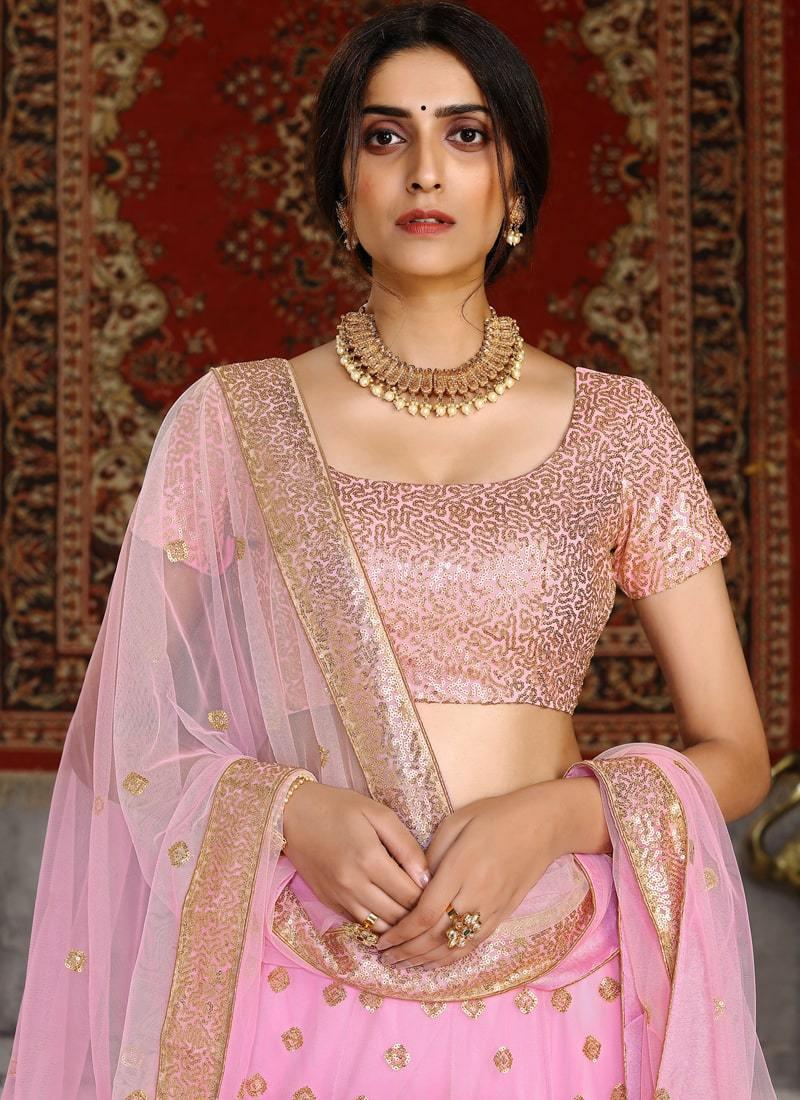 Charming Look Pink Color Soft Net Base Sequins Work Designer Lehenga Choli