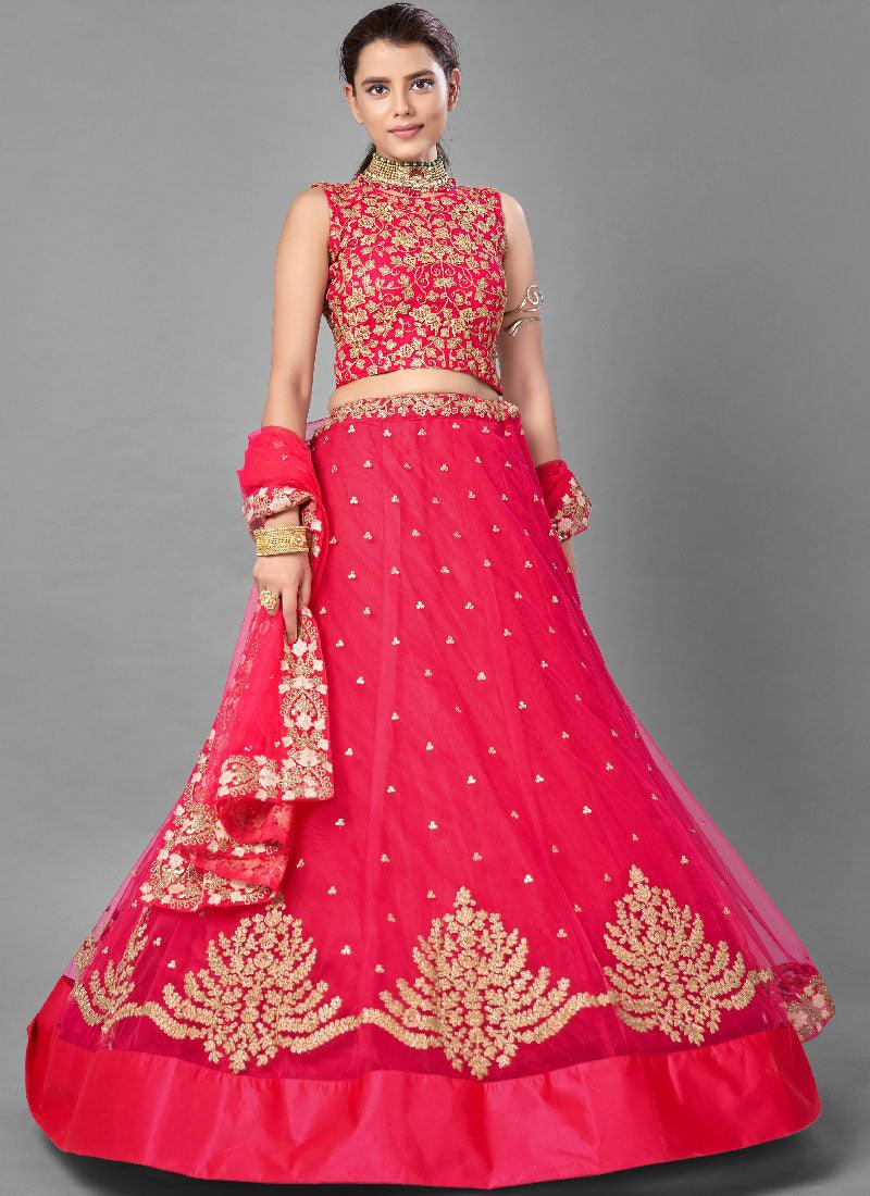 Charming Look Pink Color Soft Net Base With Thread Work Flared Lehenga Choli