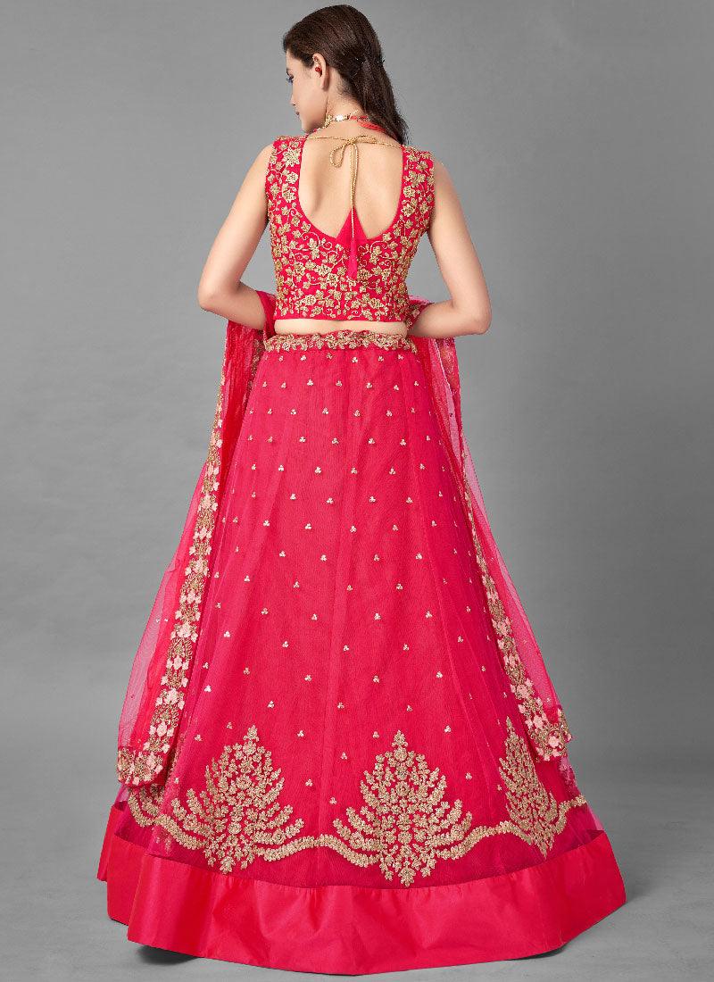 Charming Look Pink Color Soft Net Base With Thread Work Flared Lehenga Choli