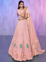 Charming Peach Embroidered Net Lehenga Choli With Dupatta