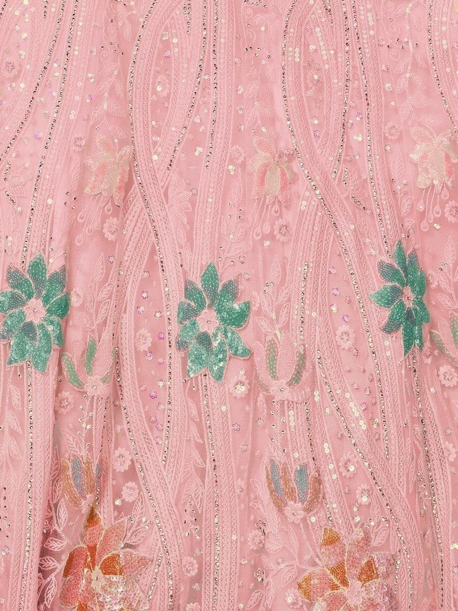 Charming Peach Embroidered Net Lehenga Choli With Dupatta