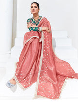 Charming Peach Sequins Organza Festival Wear Saree With Blouse