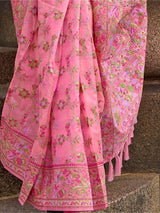 Charming Pink Floral Woven Organza Wedding Wear Saree With Blouse