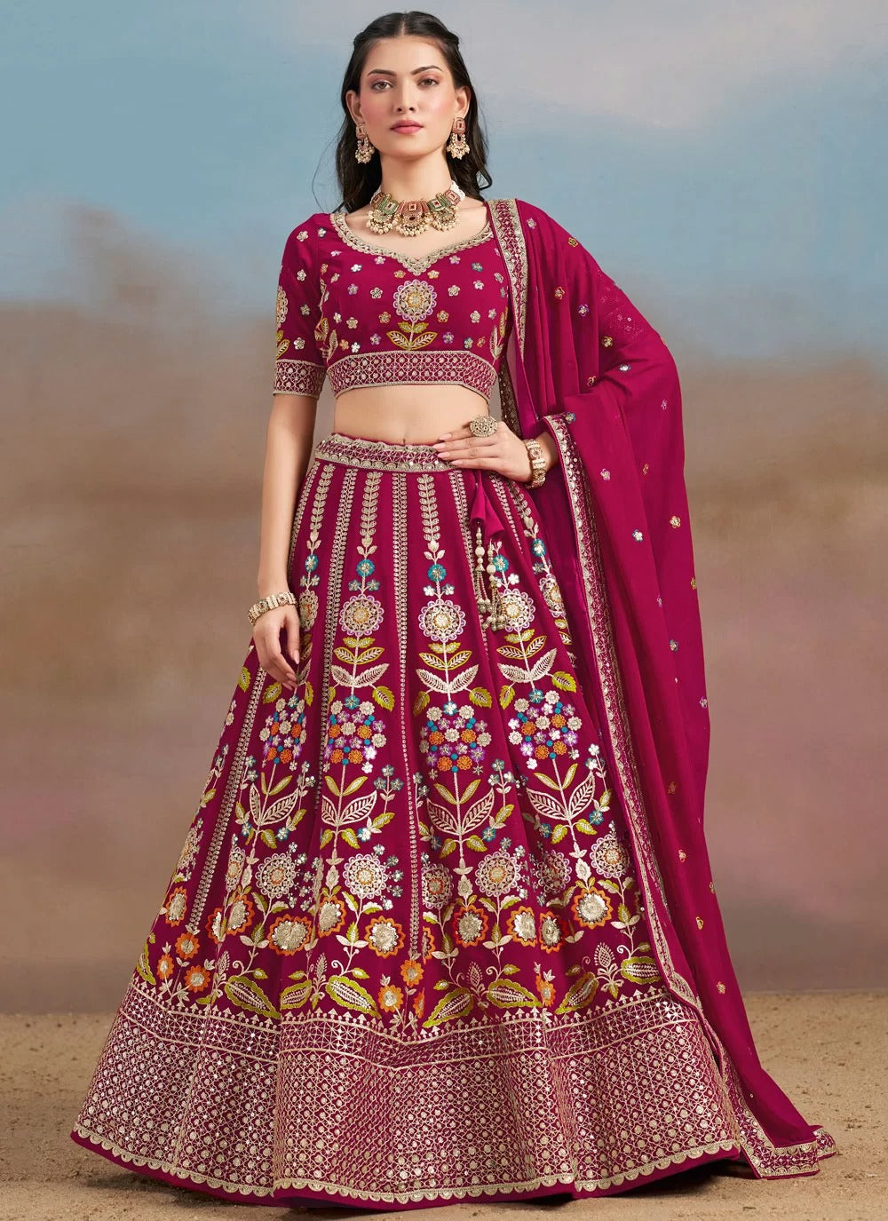 Charming pink georgette bridesmaid sequins work lehenga