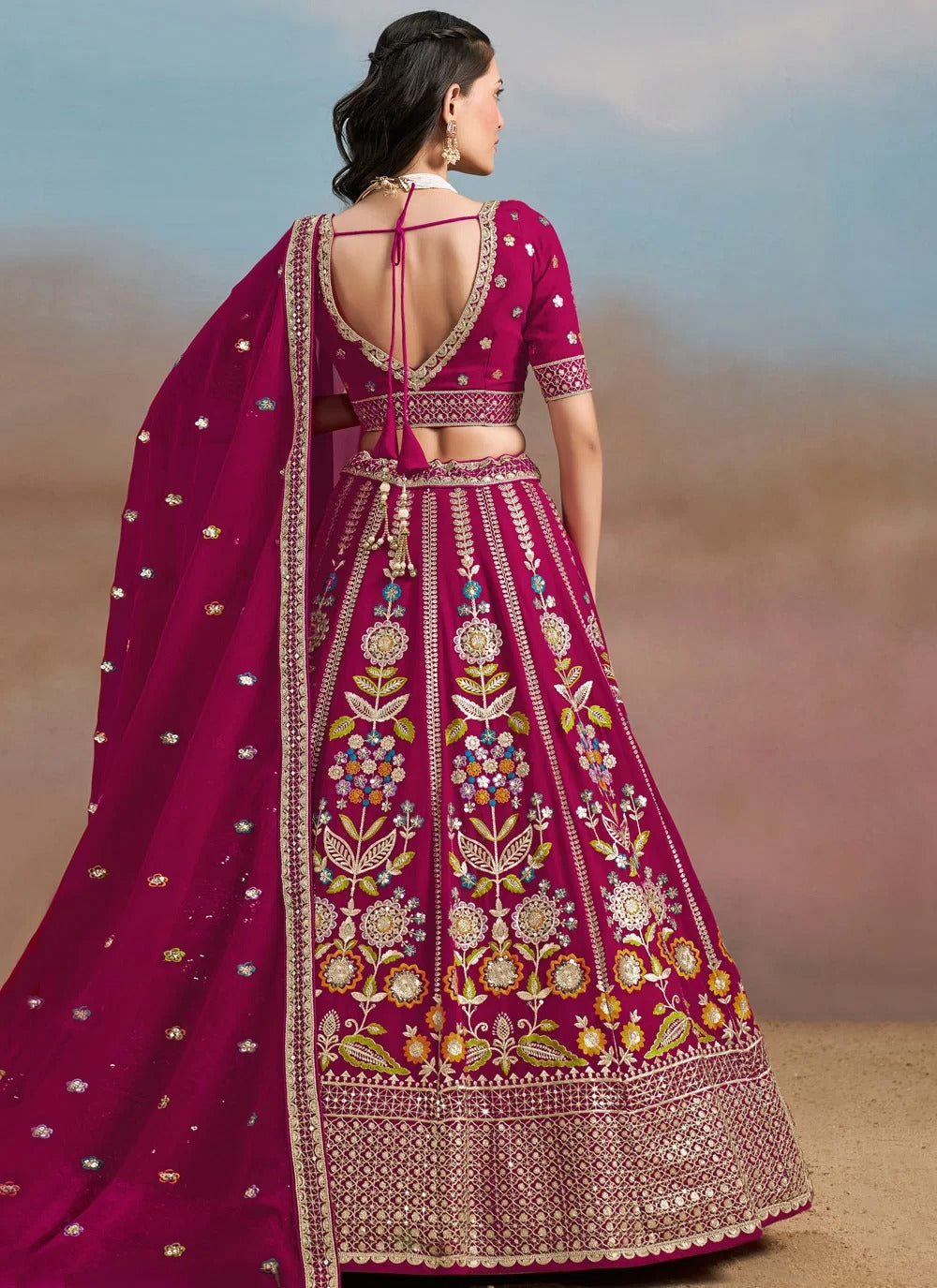 Charming pink georgette bridesmaid sequins work lehenga