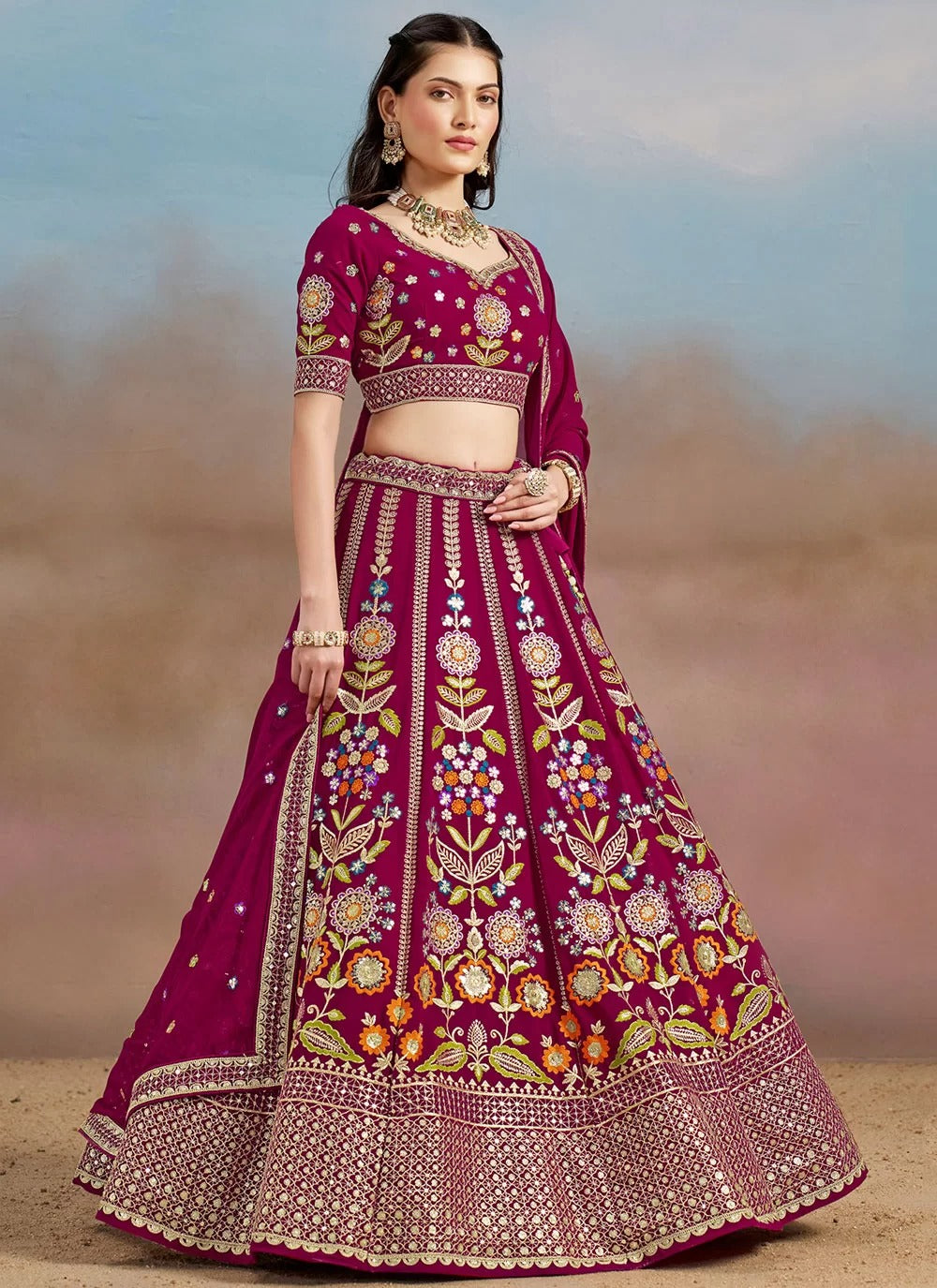 Charming pink georgette bridesmaid sequins work lehenga