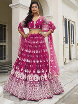 Charming Rani Pink Thread Work Net Wedding Wear Lehenga Choli