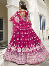 Charming Rani Pink Thread Work Net Wedding Wear Lehenga Choli