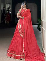 Charming Red Bandhej Print Georgette Navratri Special Lehenga With Blouse