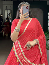 Charming Red Bandhej Print Georgette Navratri Special Lehenga With Blouse