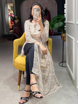 Charming White Animal Printed Chiffon Nayra Cut Event Wear Kurti
