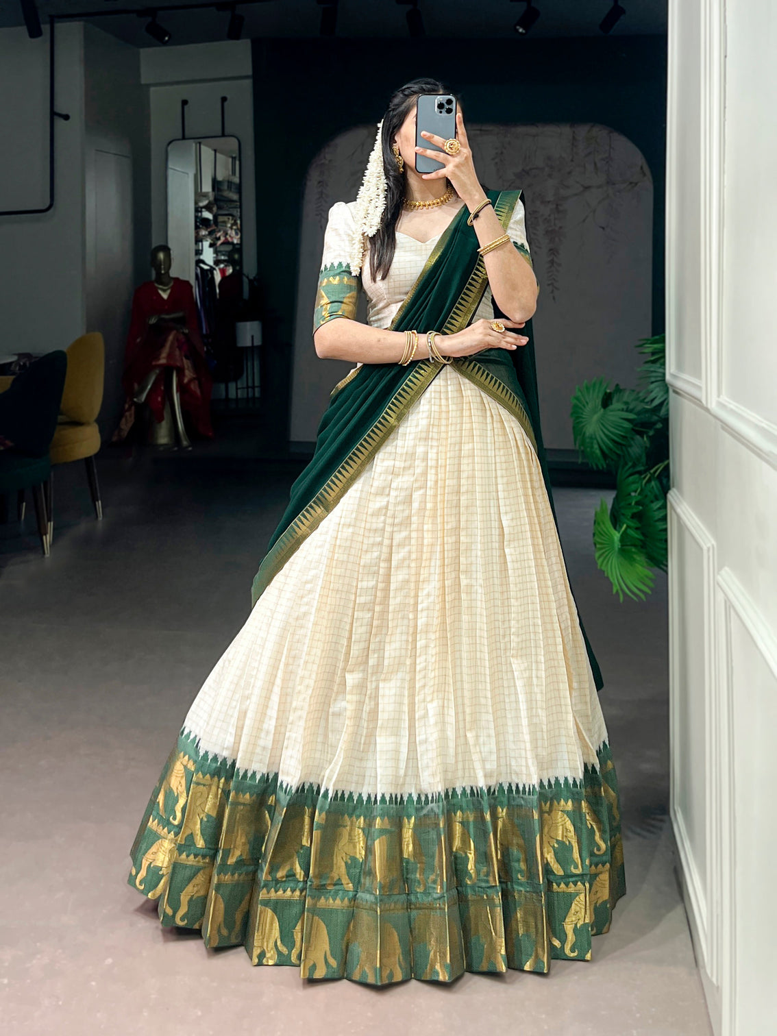 South indian chex with zari weaving lehenga