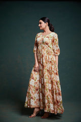 Chic Brown Georgette Dress with Elegant Prints – Ready to Wear